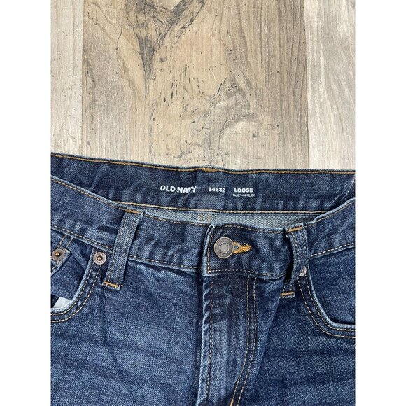 Old Navy Mens Loose Jeans 34x32 Dark Wash Blue Denim Built In Flex - Picture 3 of 7